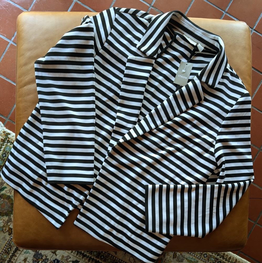 CHICO’s Blazer - B/W Striped - Sz 3 or XL - NWT - Picture 4 of 14